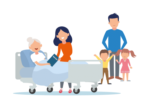 Teranga-netfamille illustration d'une famille au chevet du lit d'une personne agée