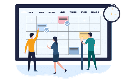 Tableau de planning avec personnages stylisés